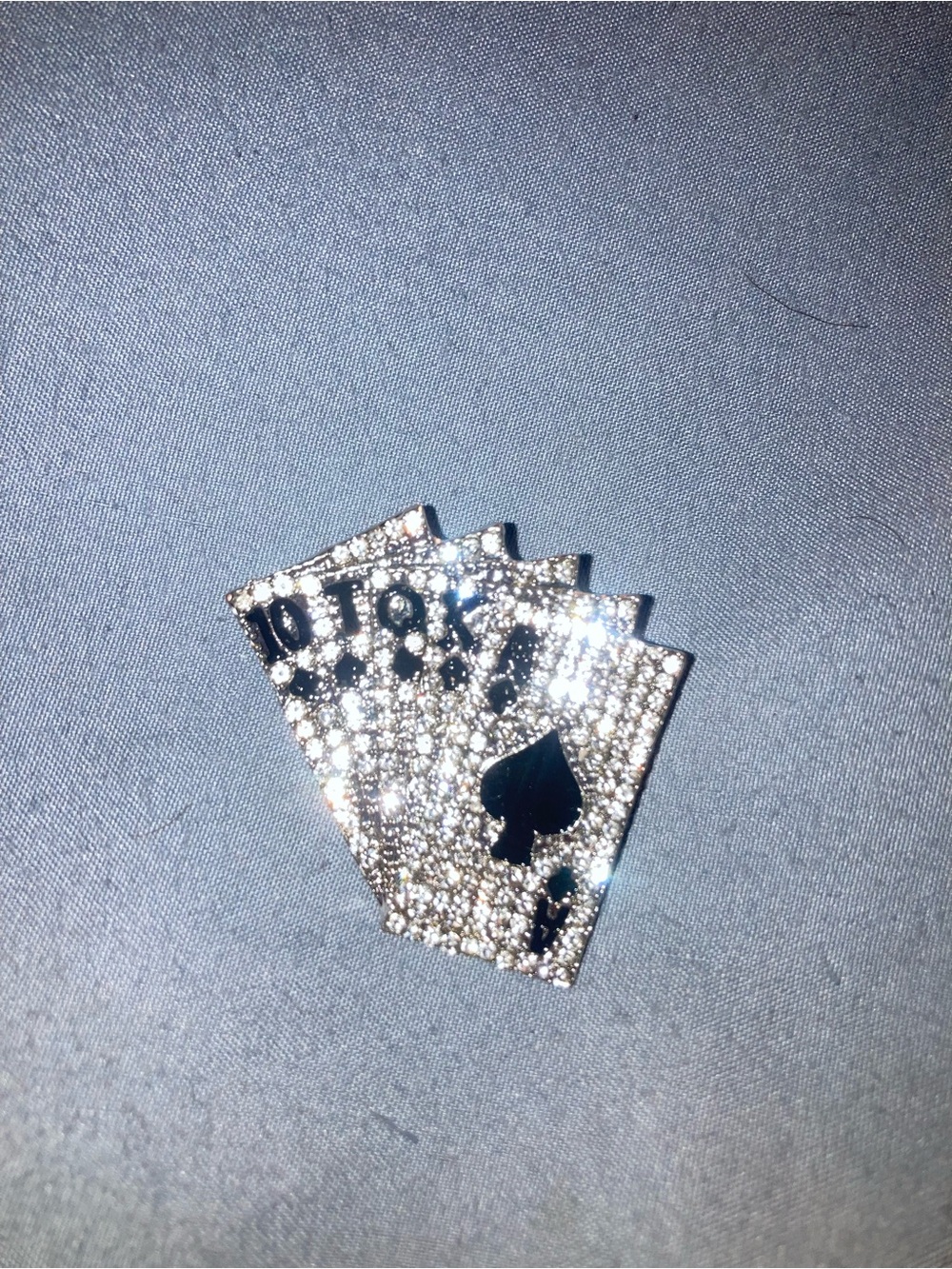 Rhinestone Playing Card Pendant- Silver with Black Accents